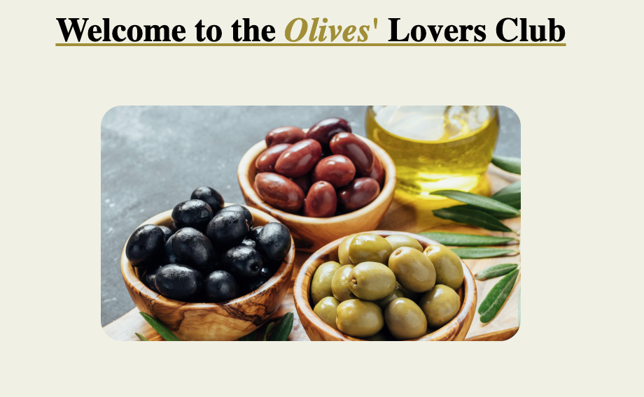 image of the Olives Lovers Clubs website built by Ruba Hilal